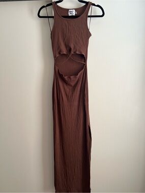 Princess Polly Ribbed Maxi Cutout Dress in Brown